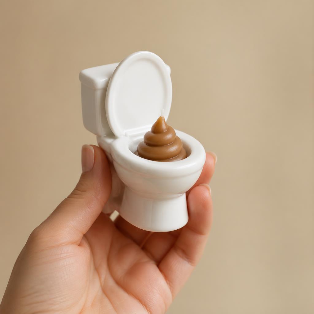 A hand holding the tiny SBD toilet candle